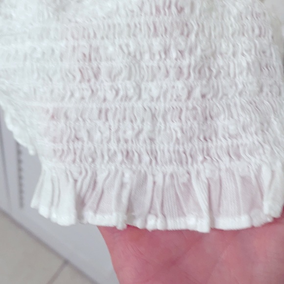 LOFT white bohemian top with elastic puffy sleeves - Picture 4 of 6